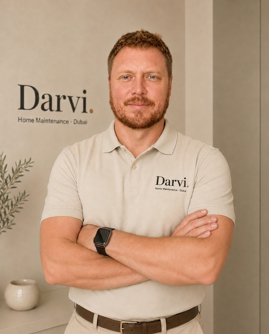 Darvi founder in branded polo, Dubai